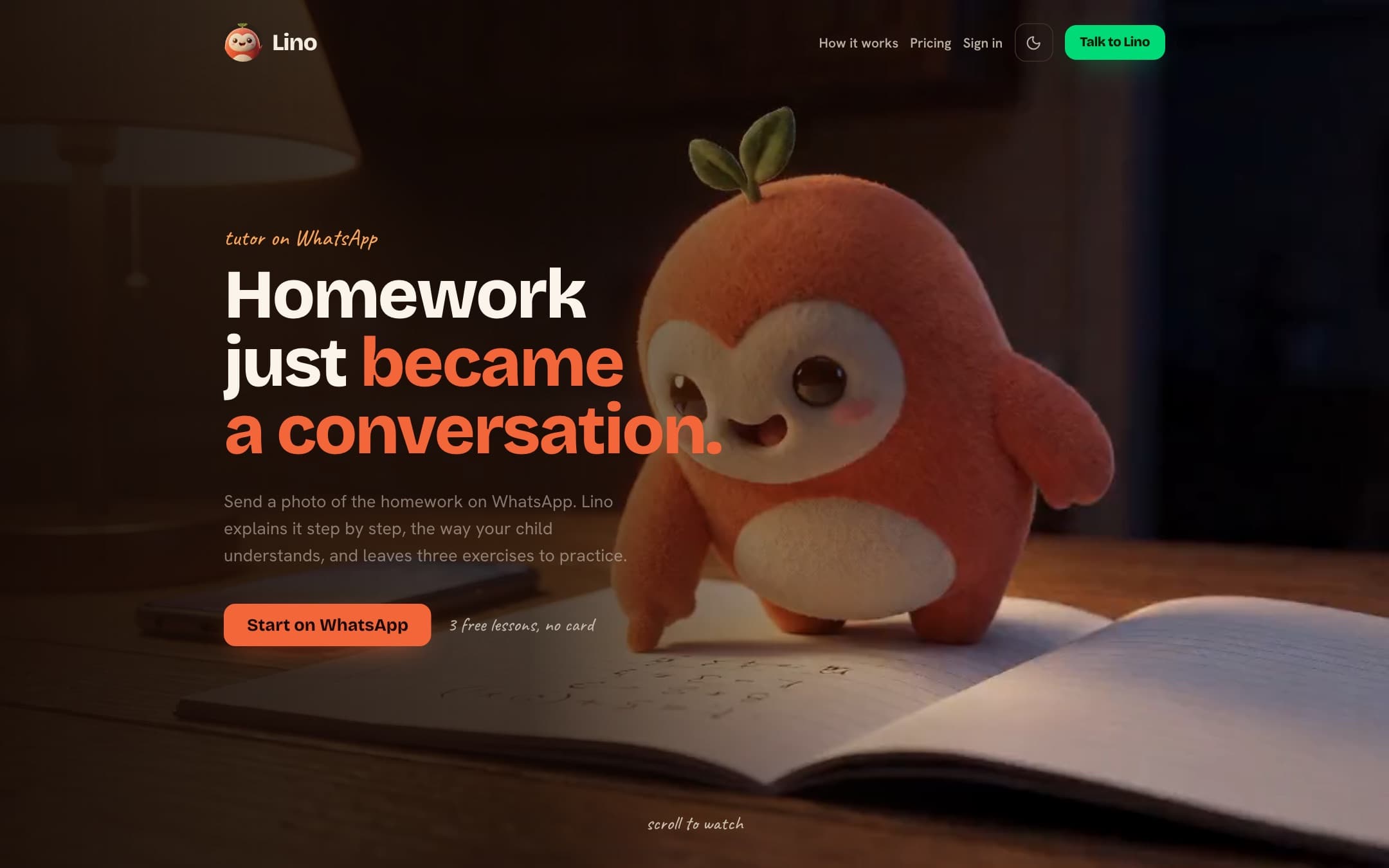 Lino, homework tutor on WhatsApp