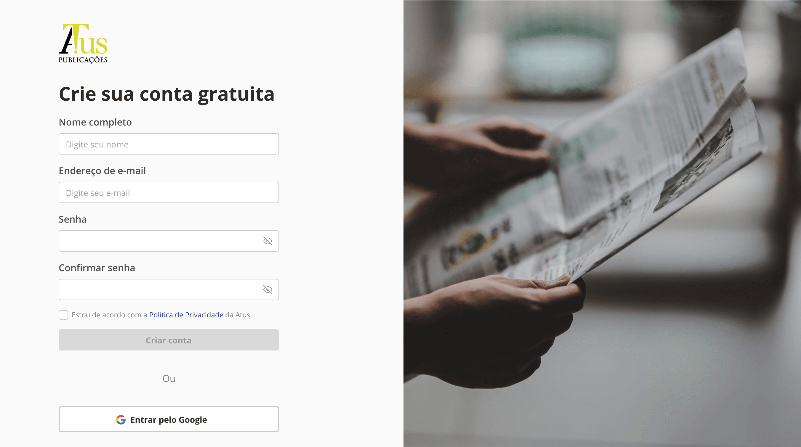Atus, legal publications platform, screen 2